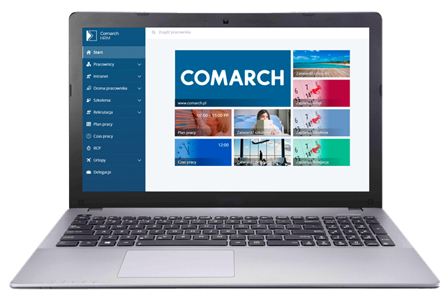Mockup Comarch HRM na laptopie